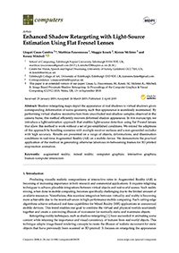 Enhanced Shadow Retargeting with Light-Source Estimation Using Flat Fresnel Lenses